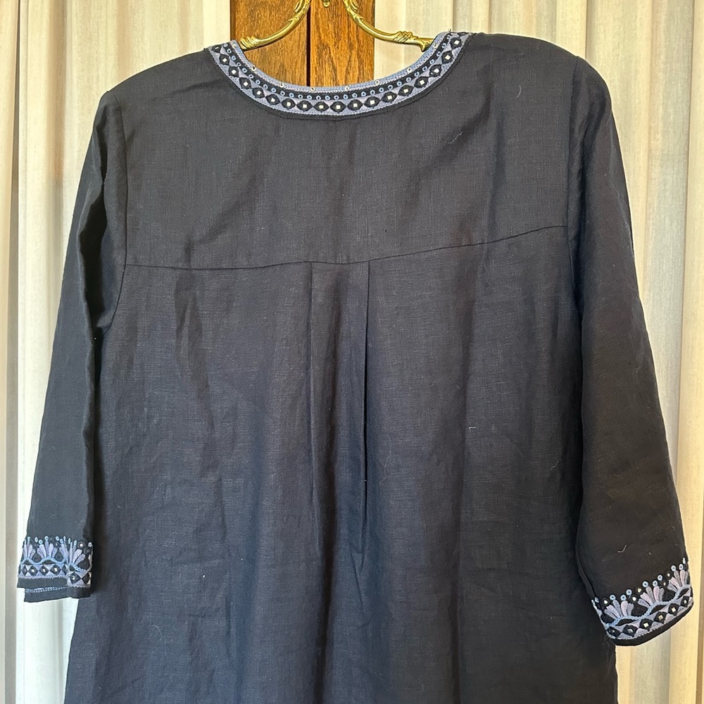 Chico’s Navy Blue Embellished Beaded Linen Dress - Picture 10 of 16